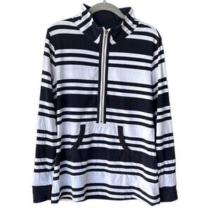 Duffield Lane White Navy Stripe Pullover Zip